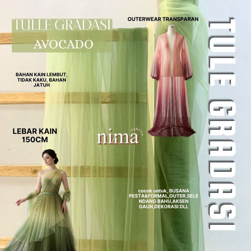 0.5 meter Kain Soft Tulle Gradasi Premium Warna Ombre Meteran - Bahan Tile Halus untuk Gaun Pesta, K