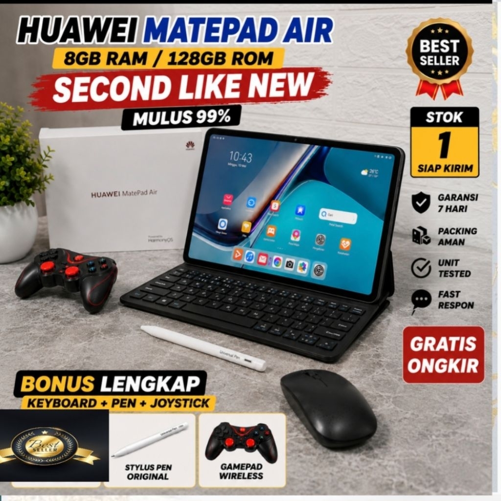 Huawei MatePad Air 11.5 RAM 8/128GB Second Mulus Bonus Stylus Pen Keyboard Wireless Cocok Desain Edi