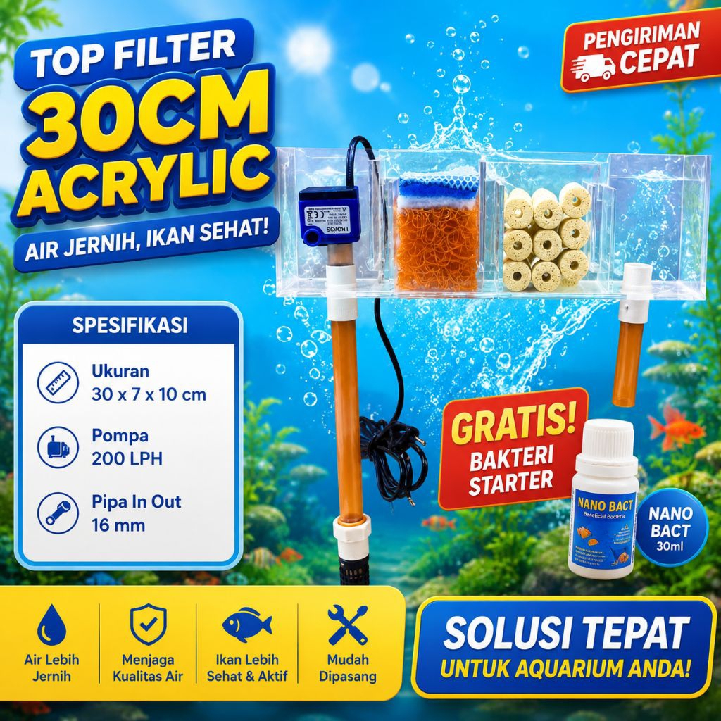 top filter mini 30cm acrylic. filter aquarium.filter talang