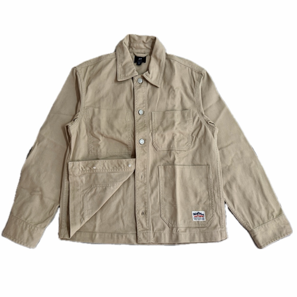 Size XS H&M | Utility Overshirt Loose Fit Light Beige - Chore Jacket Twill Like New