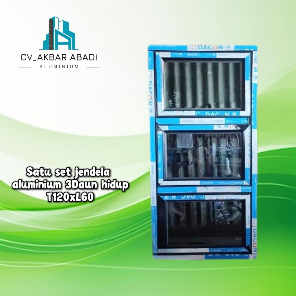 Satu set Jendela Aluminium 3Daun hidup (Bisa custom Ukuran)