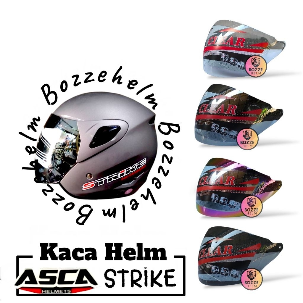 BOZZEHELM Kaca Helm ASCA STRIKE Visor Helm Asca Strike Bening Hitam Silver Pelangi