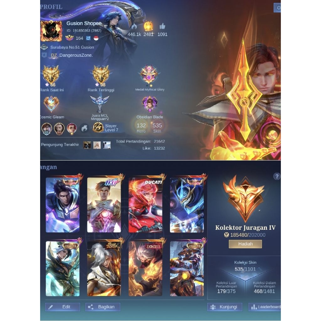 Akun Mobile Legend Kolektor Juragan Murah