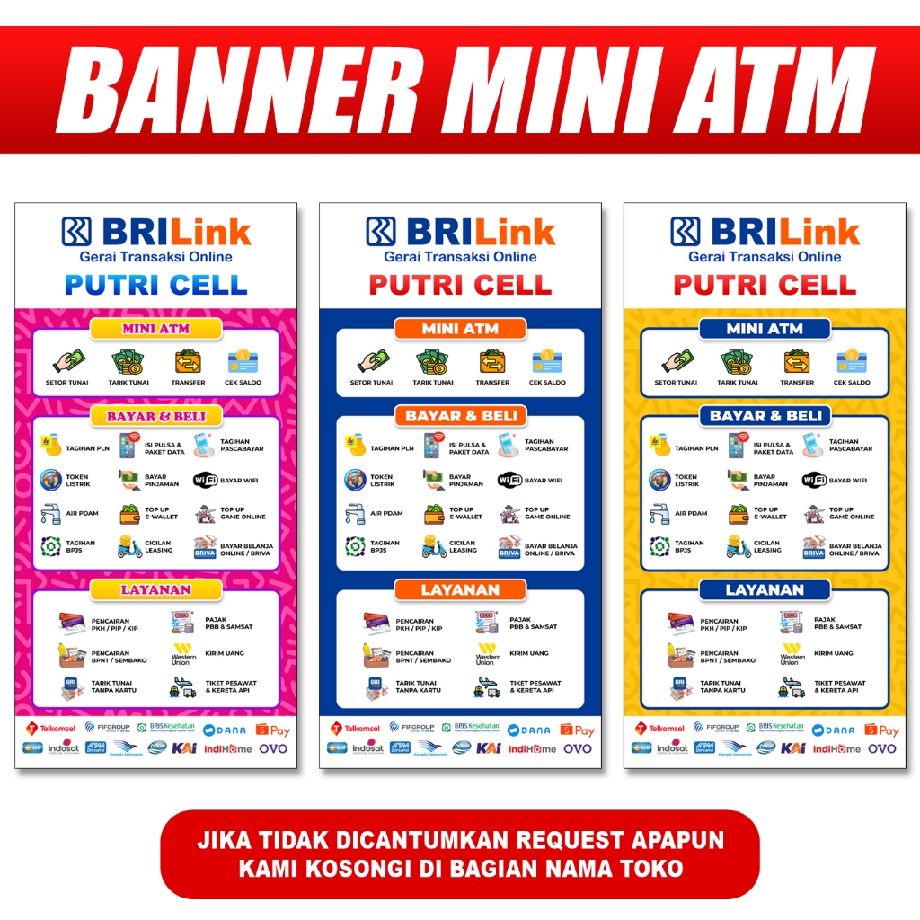 Banner Spanduk Mini ATM BRILink Paket 2 Banner Tebal Bahan 280 GSM