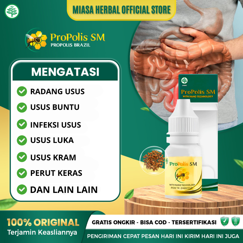 Propolis SM - Obat Radang Usus Buntu, Infeksi Usus,Iritasi Usus, Usus Bengkak, Pembersih Usus Kotor 