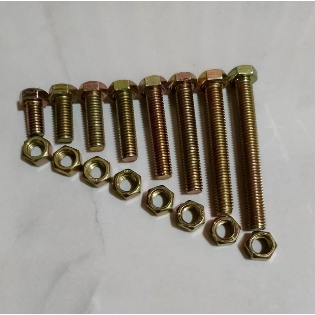 BMK 8X30 BAUT & MUR HEXAGON KUNING KUNCI 12 PANJANG 30MM/3CM