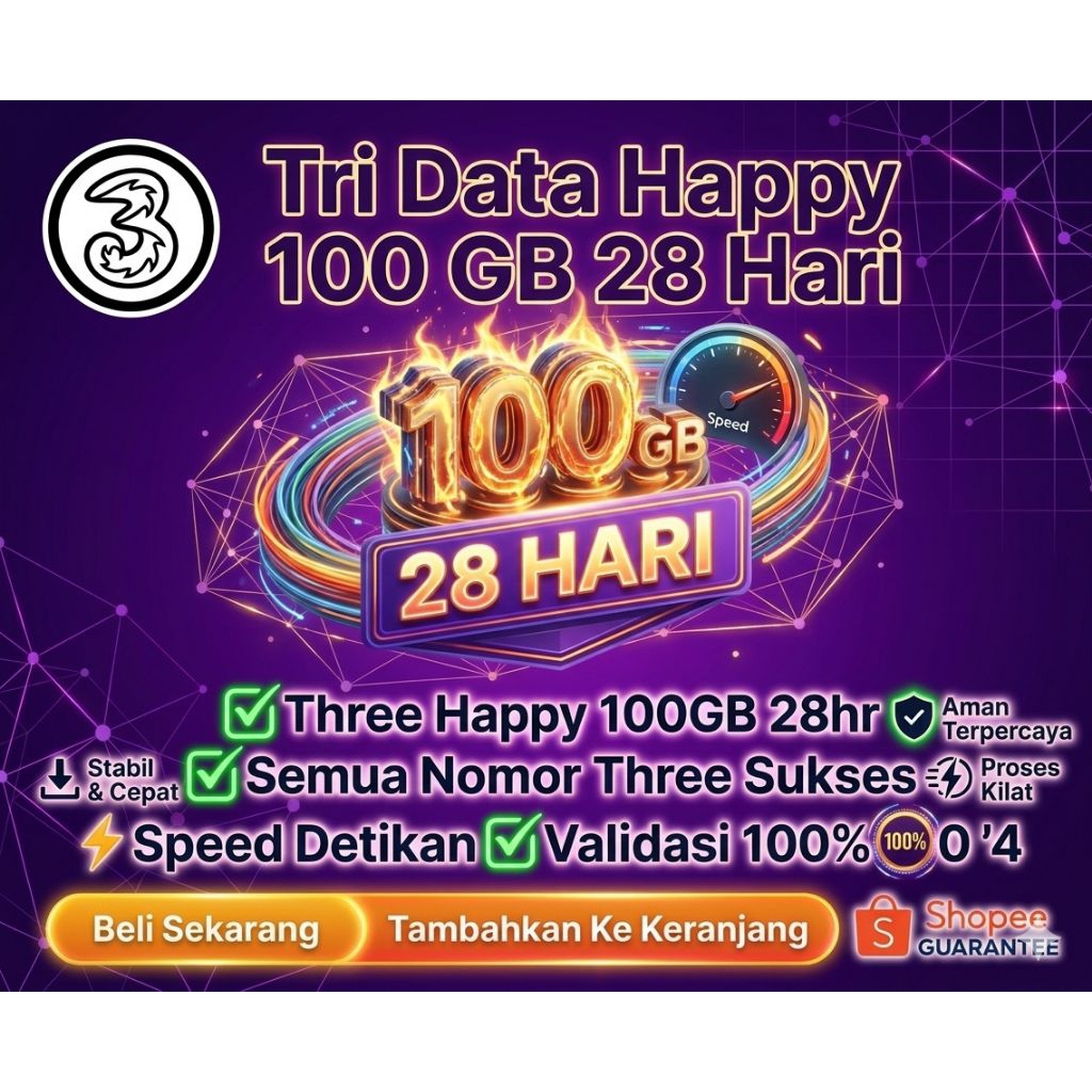 PROMO TRI DATA HAPPY 100GB 28 HARI - TERMURAH & TERCEPAT