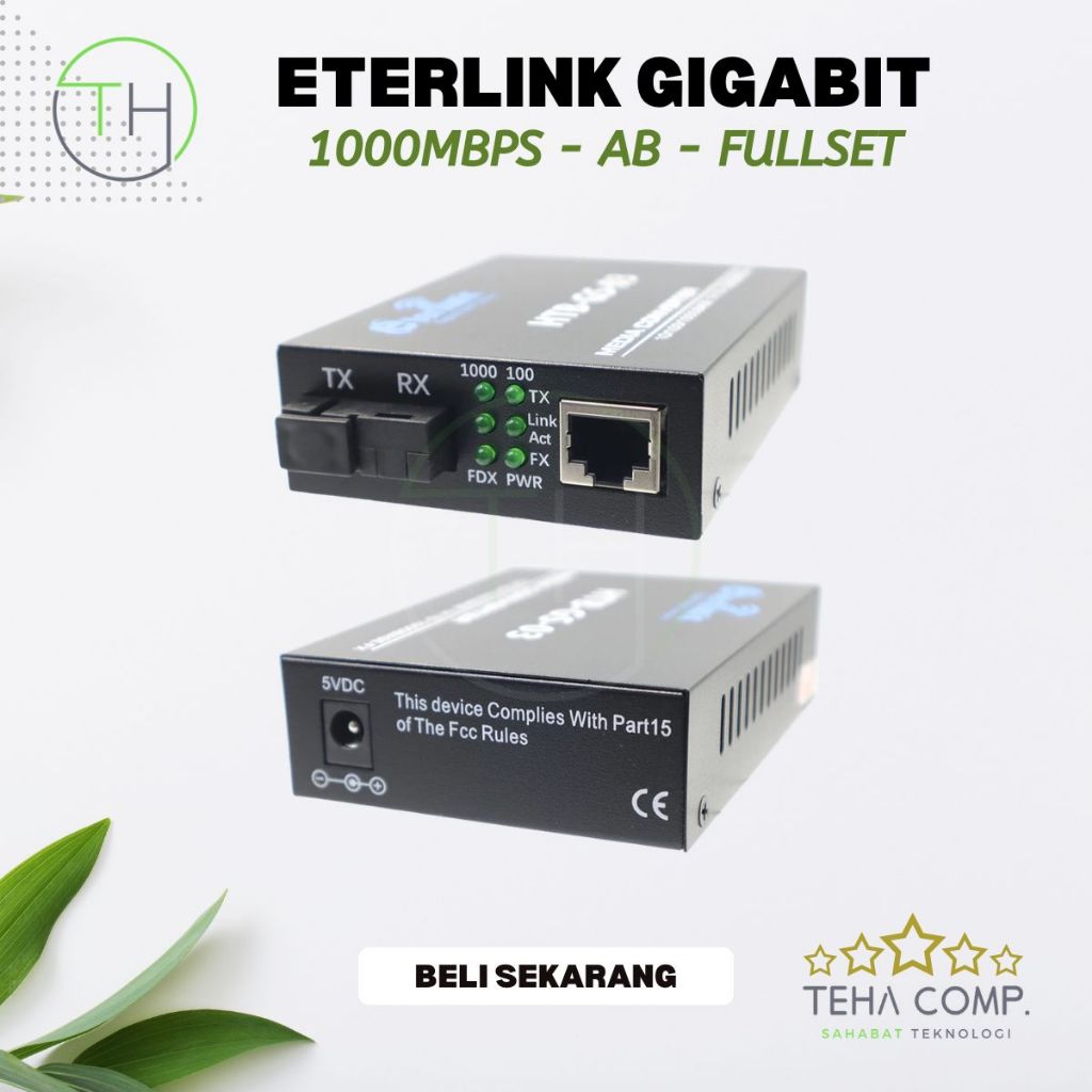 Media Converter Fiber Optic HTB AB FO to LAN 1000Mbps Gigabit 2 Adaptor