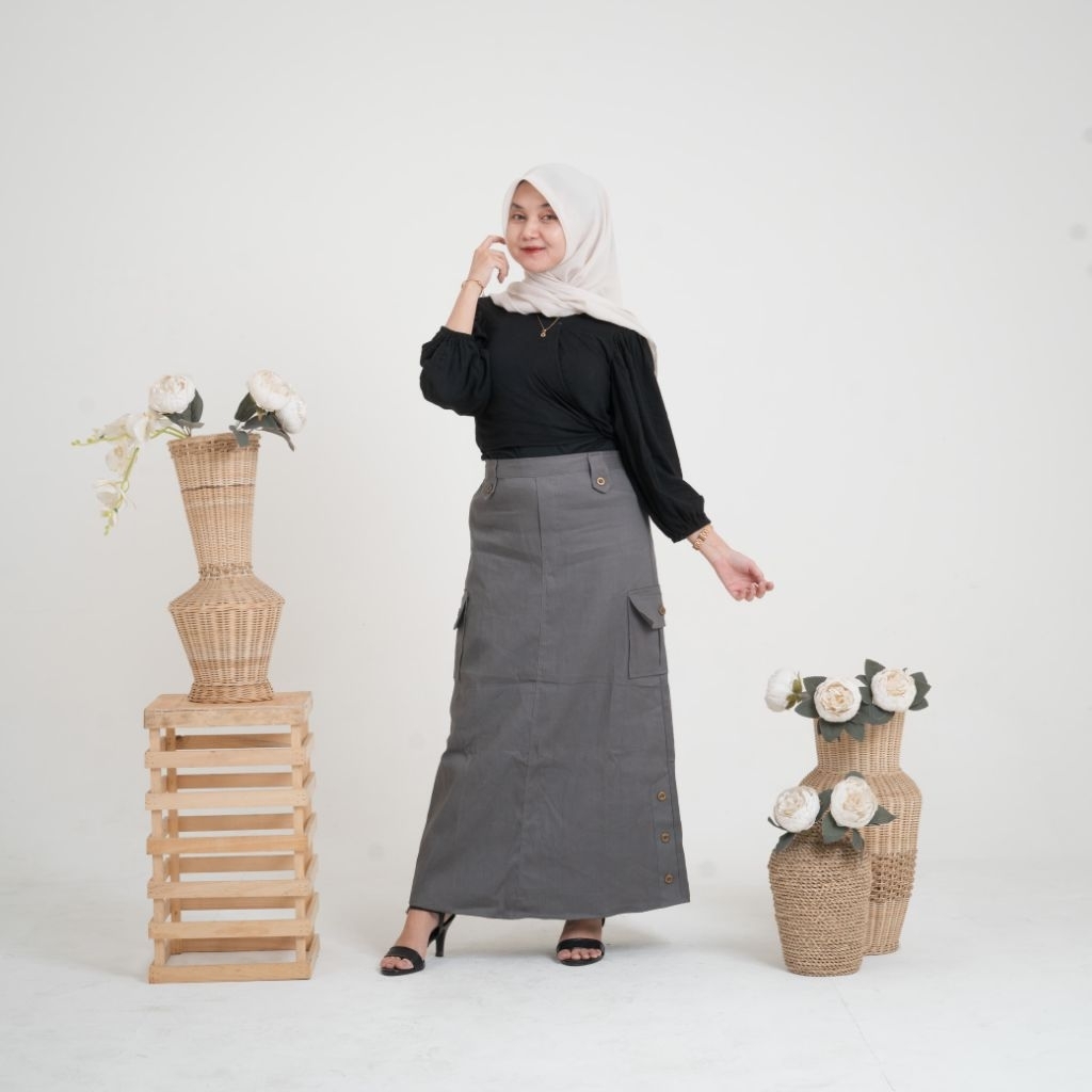 Best seller Rok cargo combat cotton saku kanan kiri | Rok bawahan polos katun | Rok span katun polos