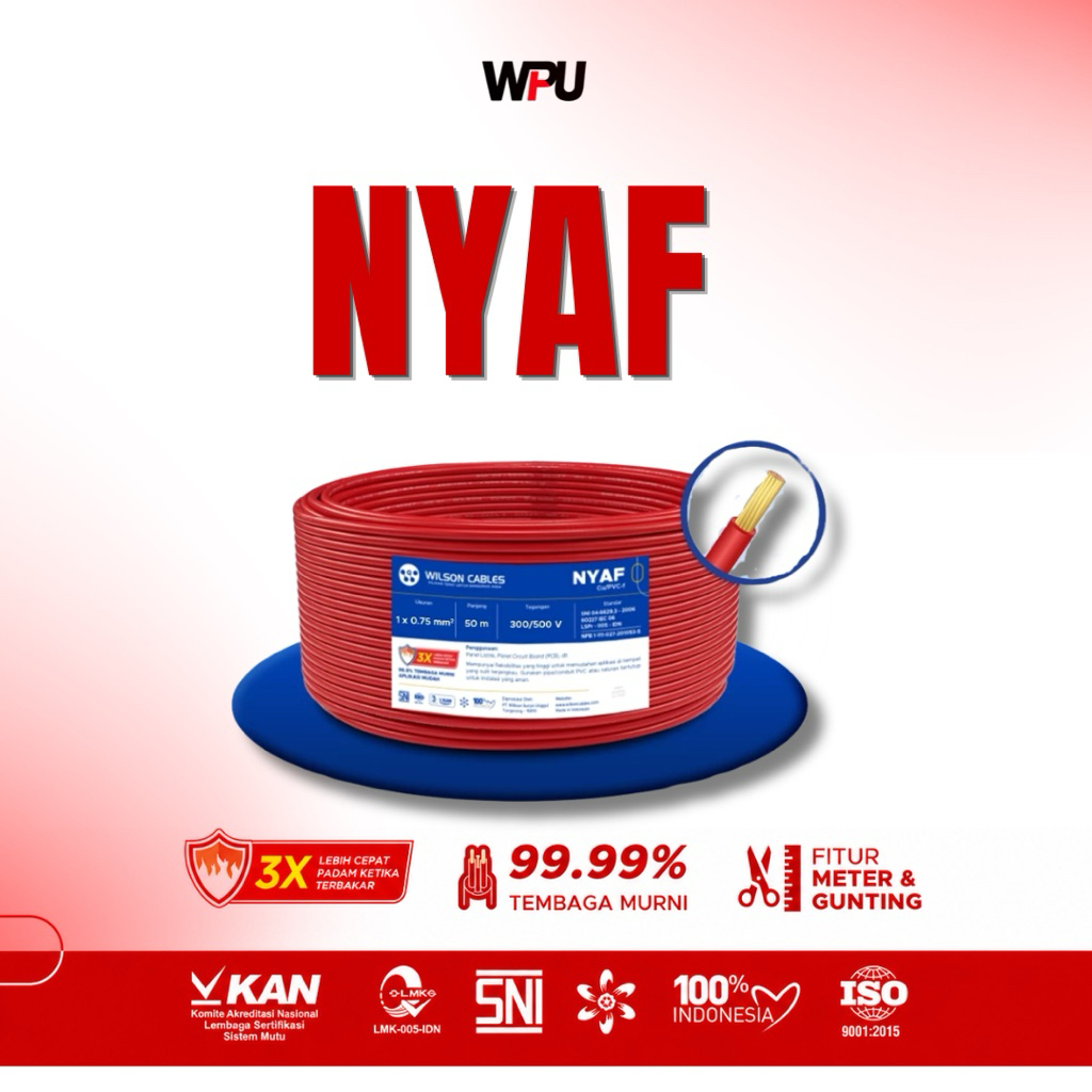 cable wilson tipe “NYAF” 50 m - untuk instalasi panel listrik lentur, fleksible, kualitas premium