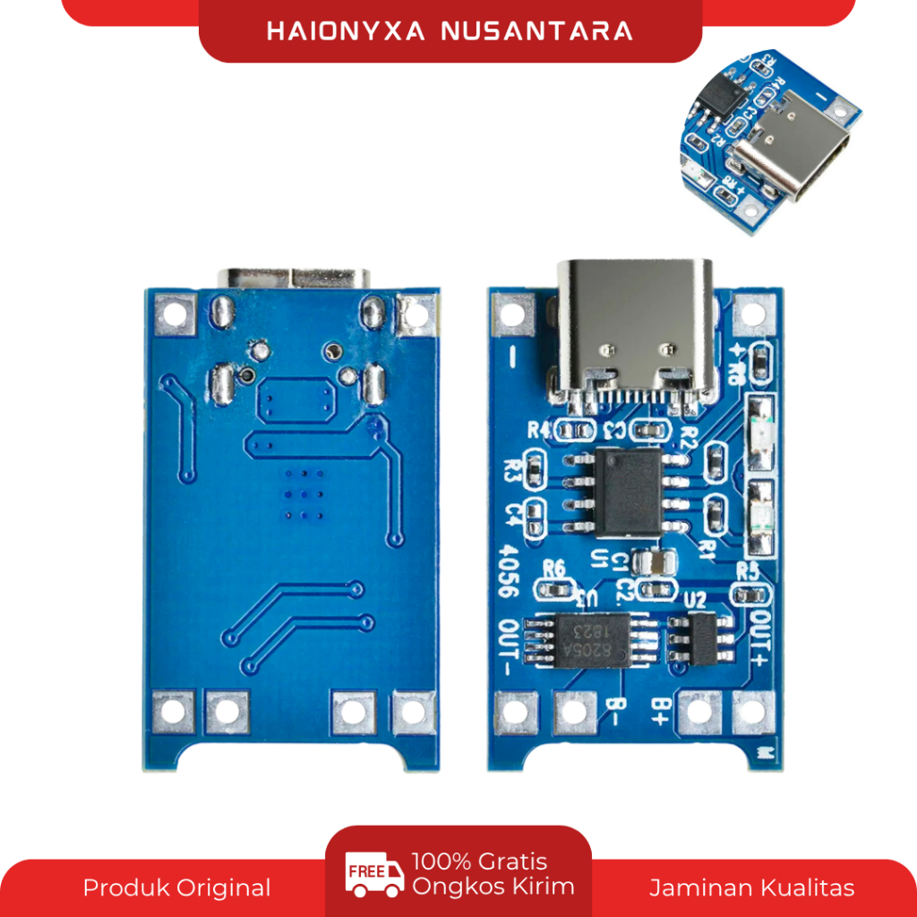 TP4056 Modul Charger Tipe C Full Protection TP4056 Type C Battery Charging Module Lithium Modul Char