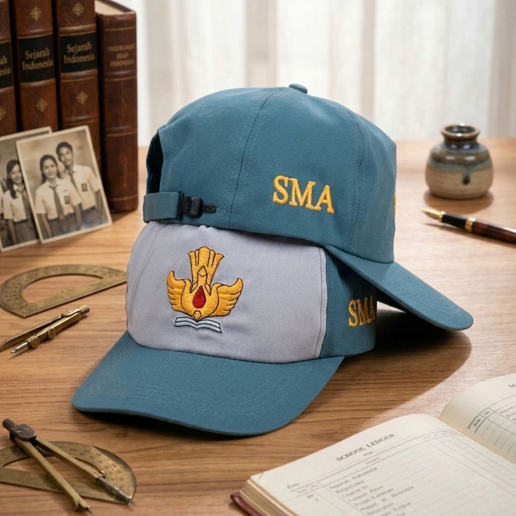 Topi Sekolah SMA Bordir Logo Premium Topi Seragam Siswa Model Baseball Nyaman & Rapi