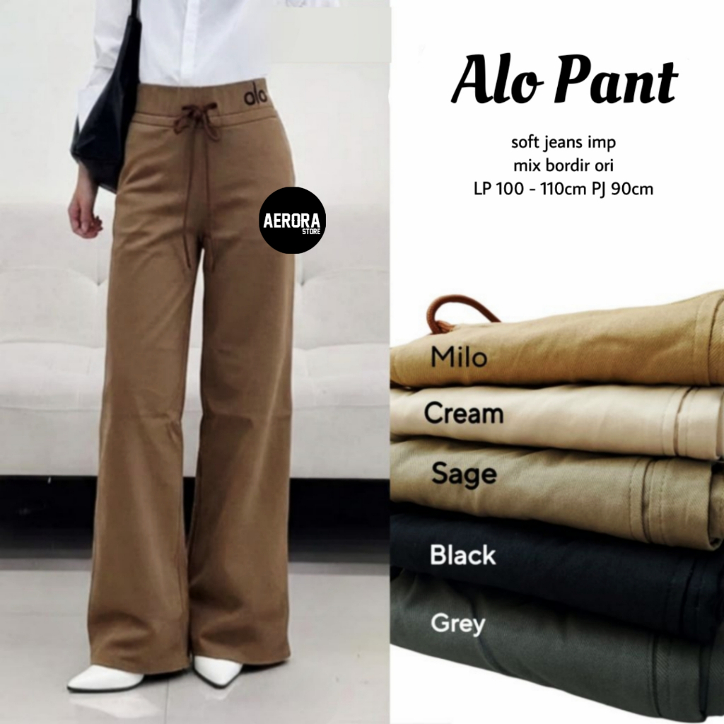 Aerora Alo Celana Kulot Soft Jeans Cargo Panjang Wanita Jumbo Hight Waist Payung Palazzo Kekinian