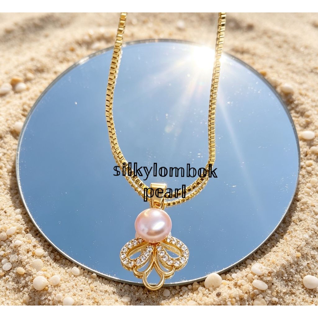 Kalung rhodium lapis emas mutiara air tawar asli Kalung full mutiara air tawar asli lombok Kalung mu