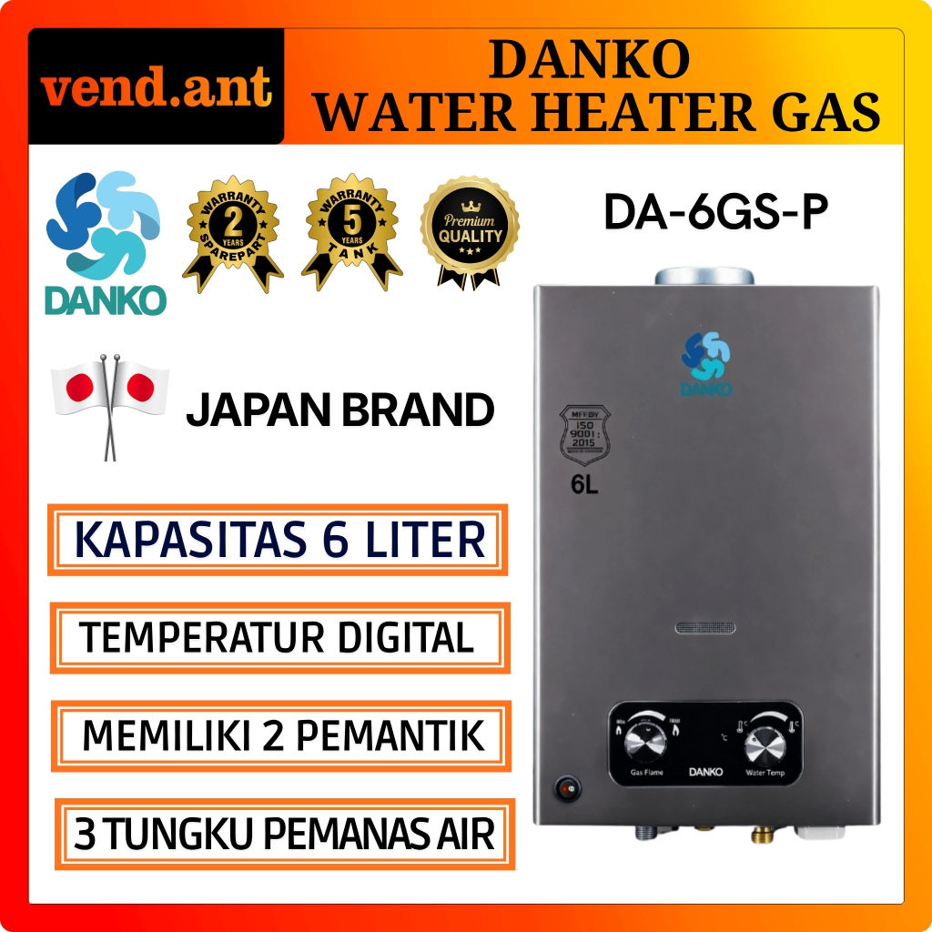 DANKO Water Heater Pemanas Air Gas Kamar Mandi 6L Liter