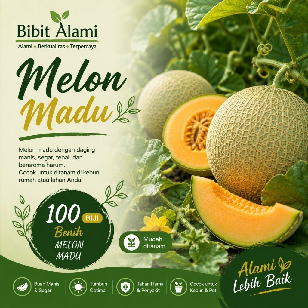 100 Benih Melon Madu Premium Bibit Melon Madu Sweet Honey Melon Benih Buah Melon Manis Unggul Mudah 
