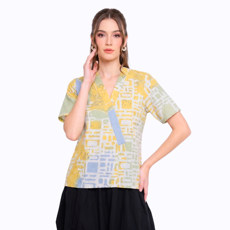 Blouse Batik Wanita - Atasan Batik - Bhatara Batik Angela - Baju Batik Kimono Modern Lengan Pendek