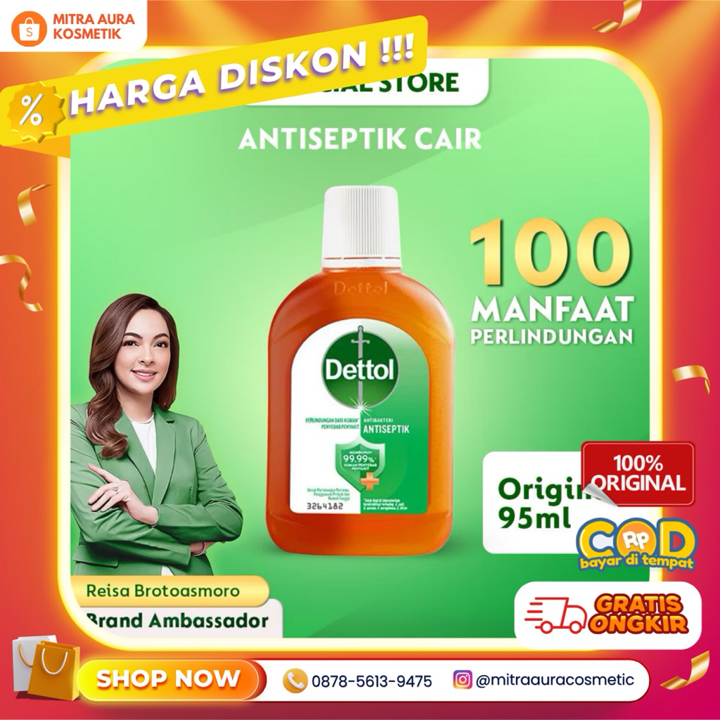 Dettol Antiseptik Cair 95ml - Membunuh 99,99% Kuman, Aman untuk Bayi, Desinfektan Serbaguna