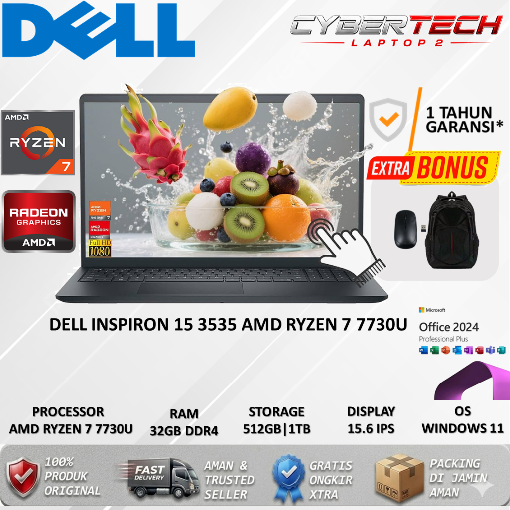 Gaming Laptop Dell Inspiron 3535 Amd Ryzen 7 7730U Ram 32GB 1TB SSD Fhd IPS Touchscren
