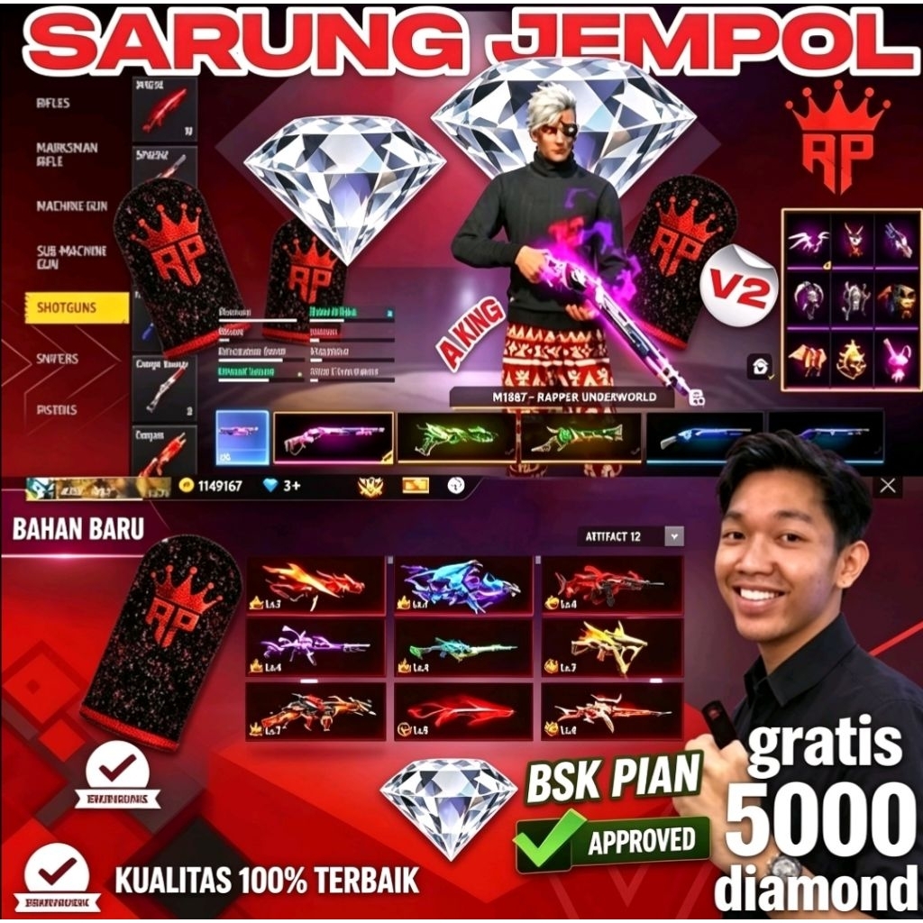 TERLARIS SARUNG JEMPOL AP KING BONUS AKUN SULTAN FREE FIREE FF DAN 5000 DIAMON ANDRA ST V2 WARNA RAN