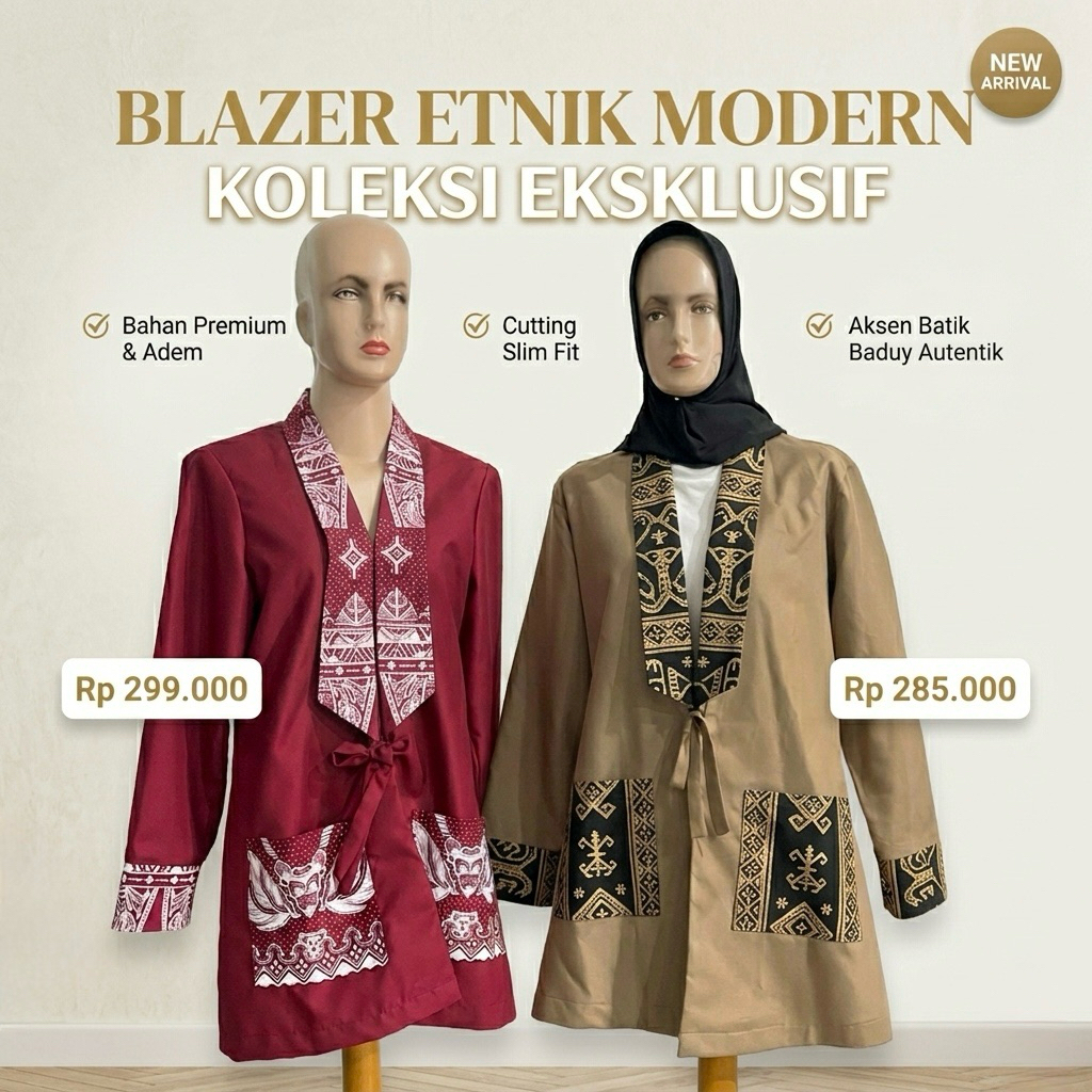 Blazer Wanita Batik Baduy Modern / Outer Kerja Etnik Eksklusif / Blazer Formal Motif Khas Banten Pre
