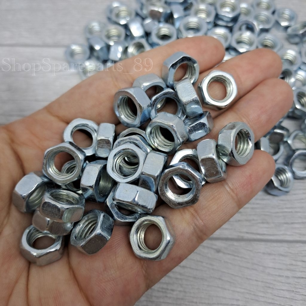 100 Pcs MUR HEX M8 / MUR HEX NUT 8mm DRAT 1,25 BAUT 12 KUNCI 13 PUTIH