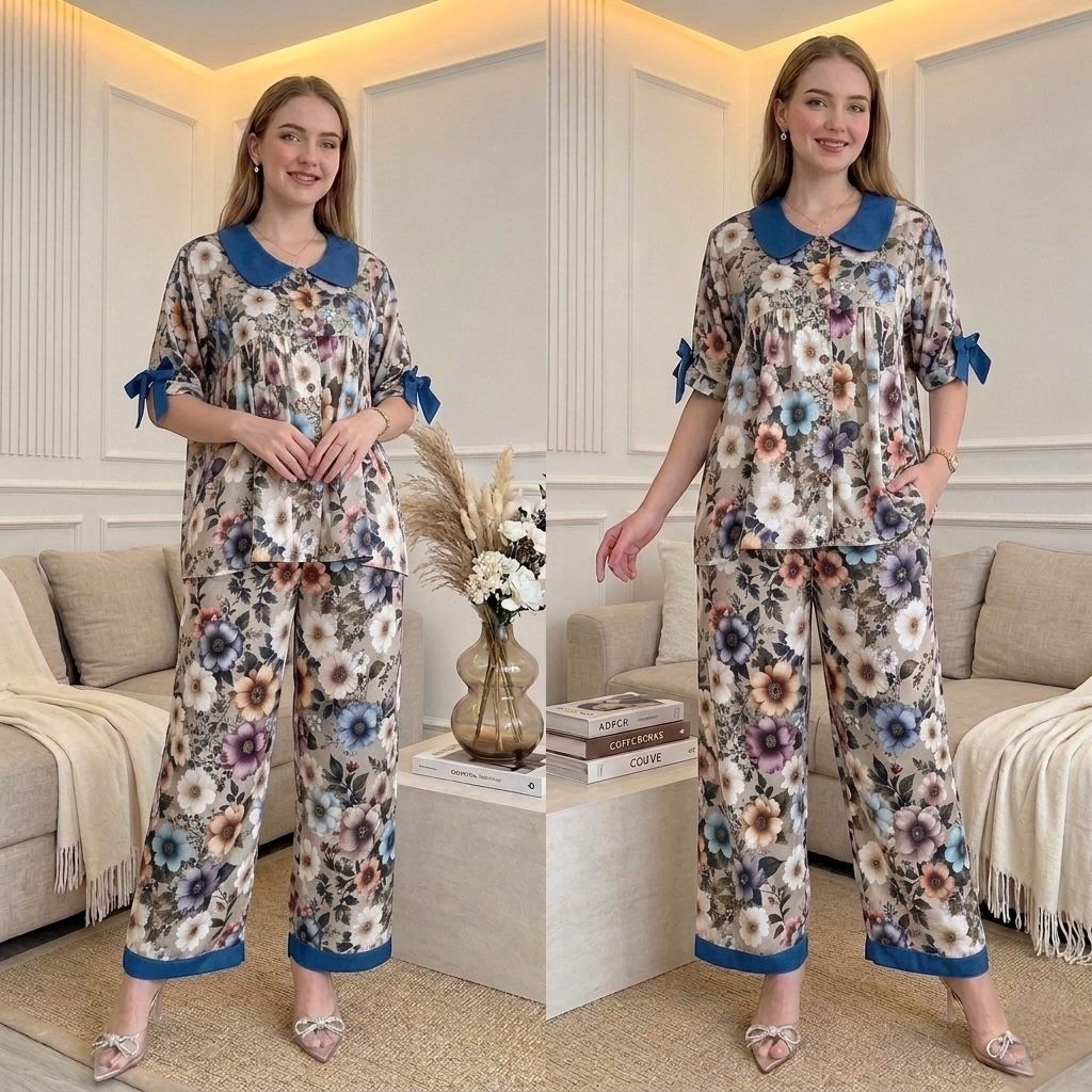 YOLLA SET RAYON LD 110CM // ONE SET RAYON PRINTING // SETELAN WANITA LENGAN PENDEK // ONE SET MOTIF 