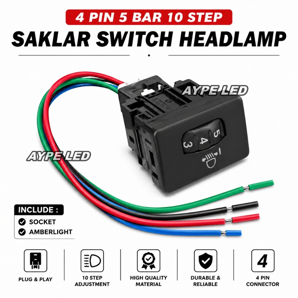SAKLAR ANGKA SWITCH 4 PIN 10 STEP 5 BAR FREE SOCKET PLUS AMBERLIGHT PREMIUM QUALITY OEM