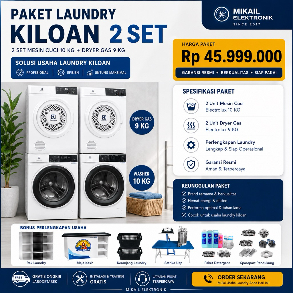 PAKET LAUNDRY MESIN CUCI ELECTROLUX 10 KG MESIN PENGERING ELECTROLUX 9 KG SET