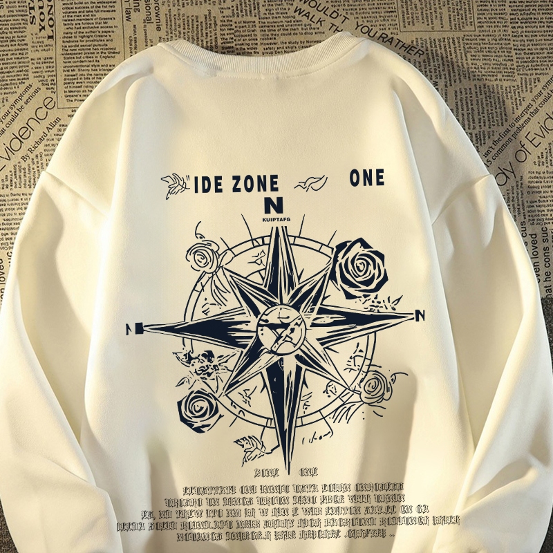 [COD] Fastfash Crewneck Sweater pria dan wanita Lengan Panjang Lengan Panjang Oversize Kompas Mawar 