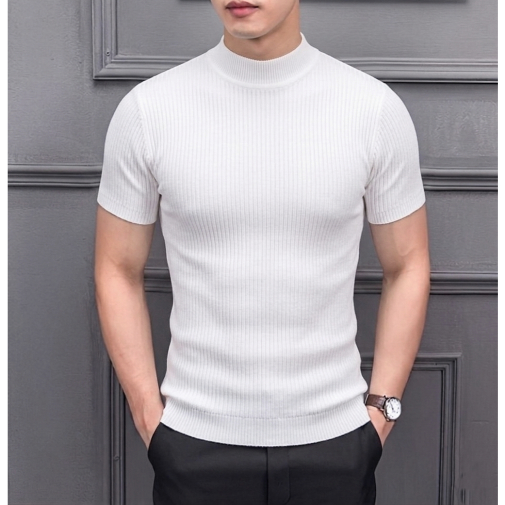 Baju Kaos Pria Polos Turtleneck Lengan Pendek Premium Kekinian