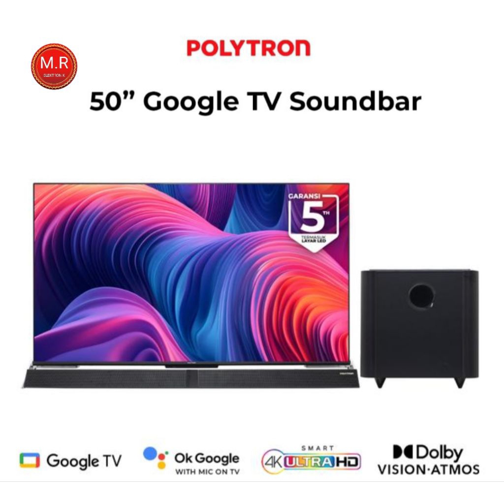 GOOGLE TV POLYTRON 50 INC UHD 4K SINEMAX SOUNDBAR 50BUG3058 GARANSI RESMI 5 TAHUN
