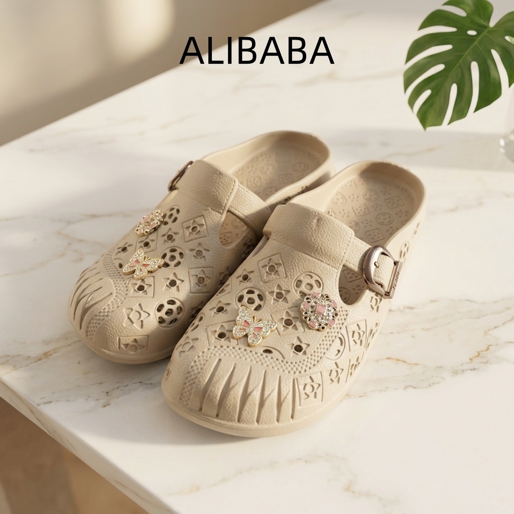 Alibaba Sandal Sepatu Selop Wanita EVA Sol Tinggi 5cm Anti Licin Empuk Nyaman Motif Kupu-Kupu Krista