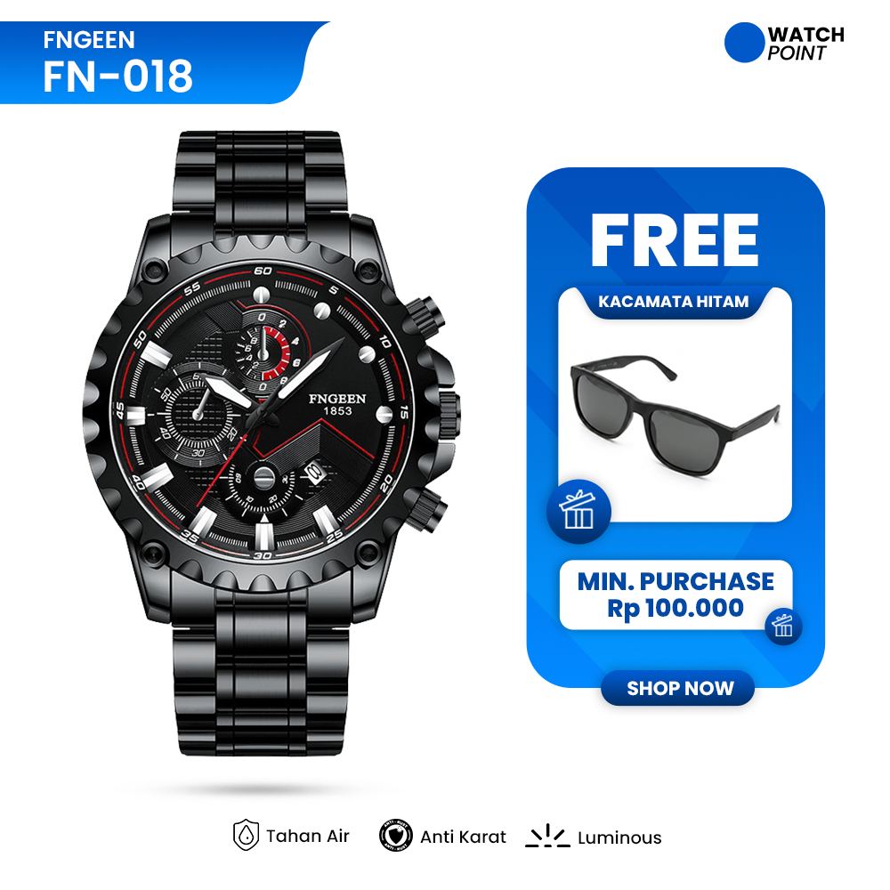WATCHPOINT FN-018 | Jam Tangan Pria Cowok FNGEEN 5757 Full Black Original Tahan Air Analog Kalender 
