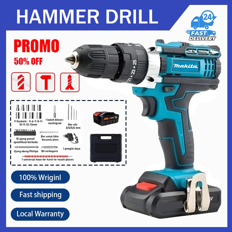 Makita 766VF/388VF Mesin Bor Bor baterai cas 10mm bor listrik murah besi tembok Beton kayu Cordless 