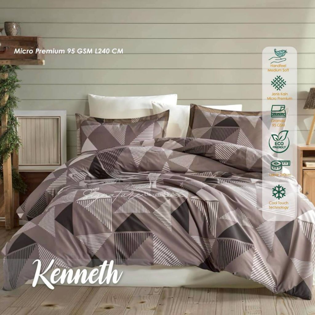 Sprei Bedcover Set Motif Minimalis Kenneth Sarung Bantal Guling Ukuran Lengkap