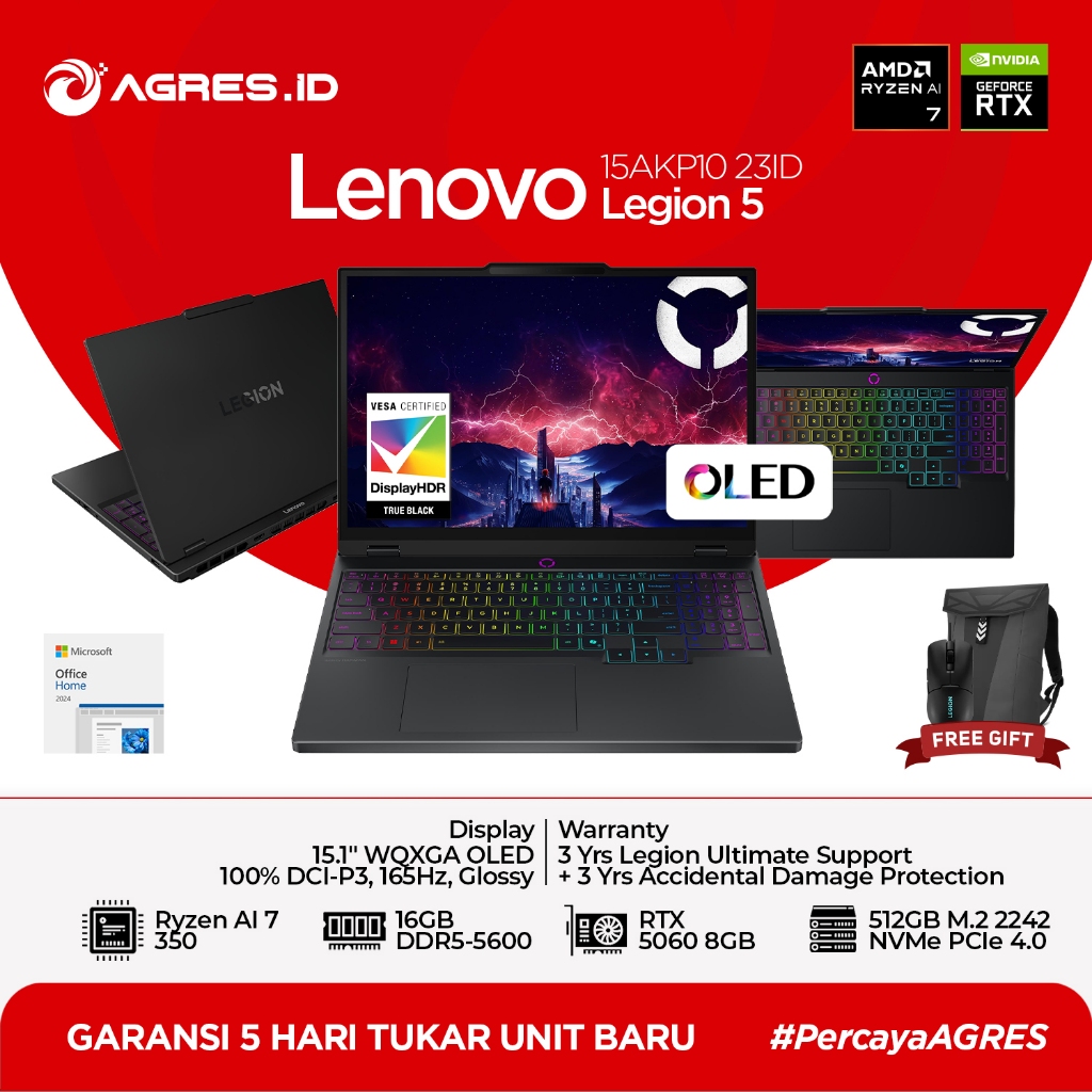 Lenovo Legion 5 15AKP10 RTX5060 | Ryzen AI 7 350 16GB 512GB RTX5060 15.1 WQXGA 165HZ W11+OHS+M365B