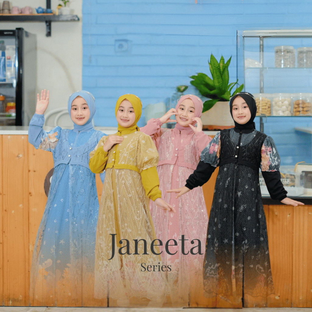Naraya Kids – Janneta Series | Gamis Anak Prempuan Syar’i 4-12 Tahun set Pashmina Instan Bahan Babyd