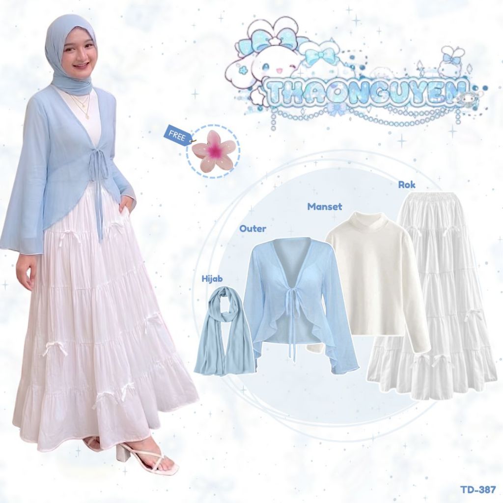 Urbanstreetwear - Setelan Remaja Terbaru ( Outer Calista + Manset + Rok Susun + Pashmina ) OneSet Lu