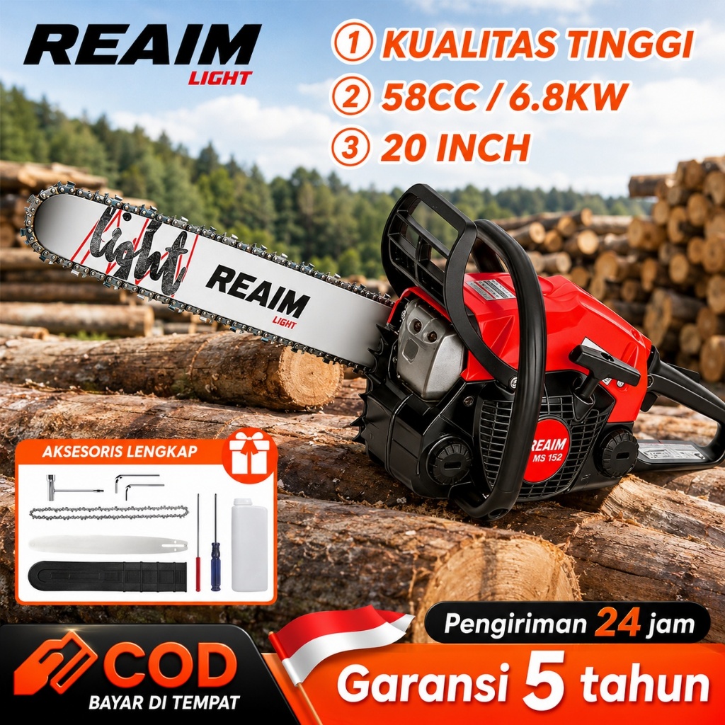 Reaim × Mesin Potong Kayu Senso Chainsaw 52CC18/20/22'' Mini Gergaji Mesin Original Gergaji Potong P