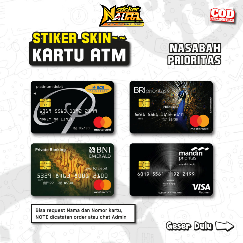 STIKER ATM NASABAH PRIORITAS || BCA || BNI EMERALD || BRI || MANDIRI || GARSKIN ATM VINYL