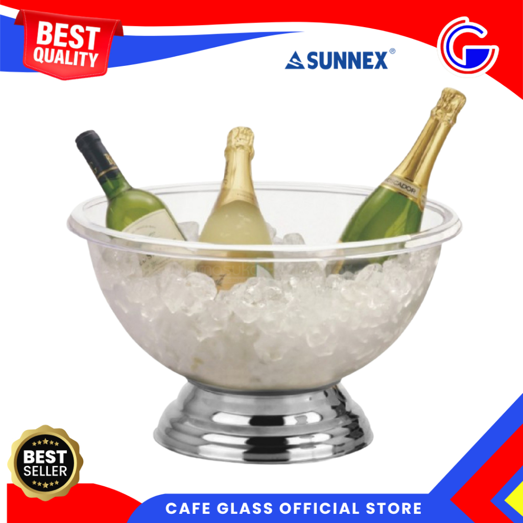 Punch Bowl Akrilik Stainless Tebal - Mangkok Es Buah Besar Sunnex - Wadah Saji Prasmanan Hotel Cater