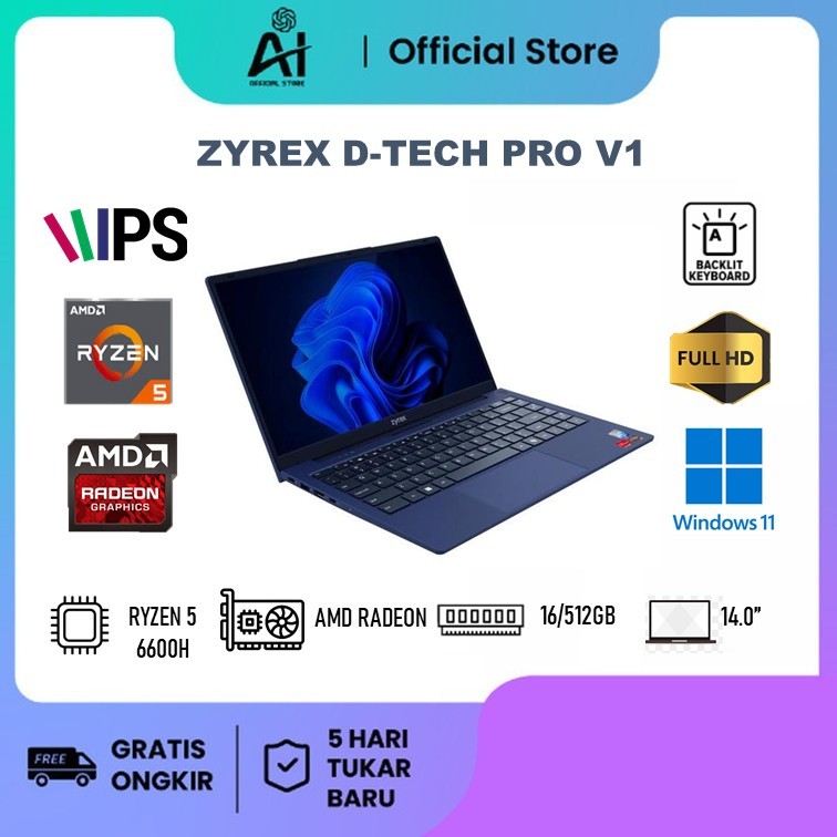 ZYREX D-TECH PRO V1 RYZEN 5 6600H 16GB 512GB W11 14.0FHD IPS BLIT LAN 1Y GRY