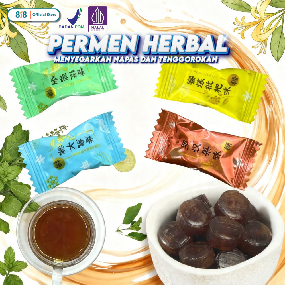 Permen Herbal Pereda Sakit Tenggorokan 4 Rasa Luo Han Guo Honeysuckle Pat Hai Hai Madu Niose Antler 