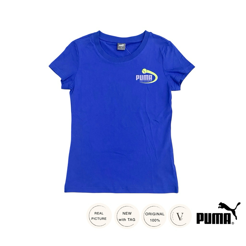 PUMA Tshirt Kaos Katun Baju Olahraga Sport Wanita Biru Olahraga Baju PUMA Original 100%