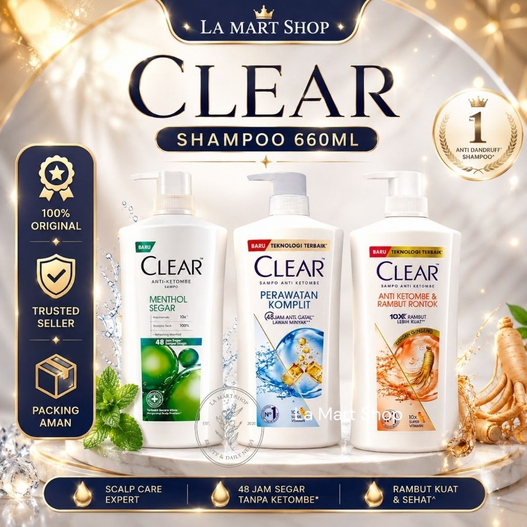 Shampoo Clear Ice Cool Menthol 660ML 850ML / Shampo Clear Anti Ketombe & Rambut Rontok 660ML / Shamp