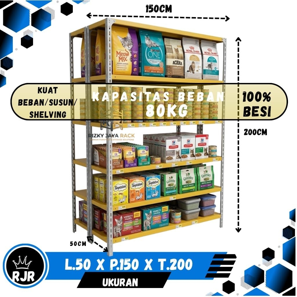 Rak Besi 5 Susun 50x150x200cm - Tahan Karat, Mudah Dirakit, Cocok untuk Rumah dan Kantor