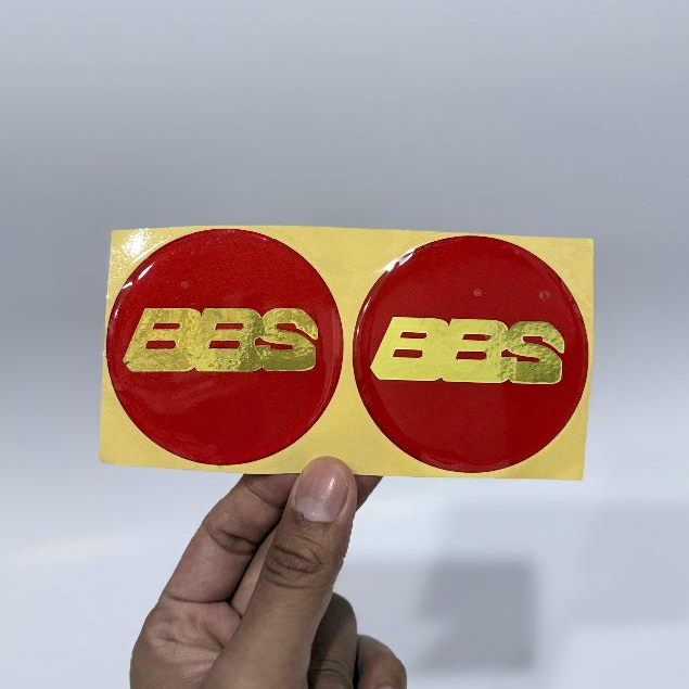 Emblem Stiker Dop Velg BBS Merah Gold / Stiker Timbul Logo BBS Dop Velg Mobil Kuat Anti Luntur
