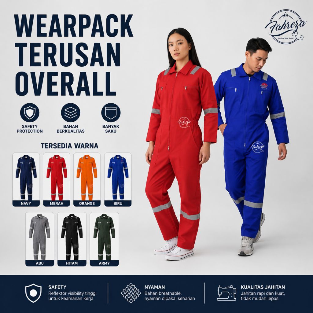 Wearpack Safety Terusan Pria Wanita – Coverall Baju Kerja Proyek Bengkel Tebal Nyaman