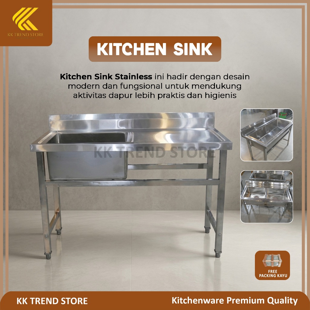 [Include Packing Kayu] Kitchen Sink Stainless Steel Premium - Bak Cuci Piring Meja Sink 1 & 2 Lubang